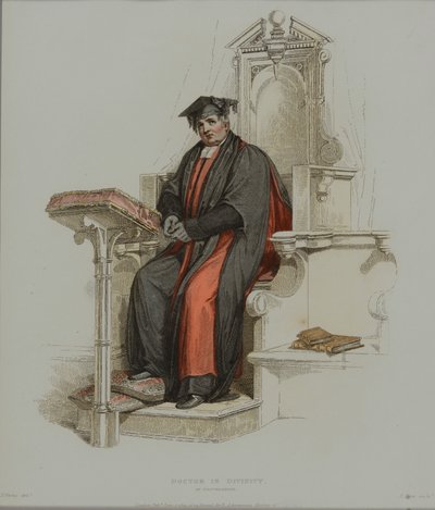 Doutor em Divindade, gravado por J. Agar, publicado em "História de Oxford" de R. Ackermann, 1814 (gravura colorida à mão) de Thomas Uwins