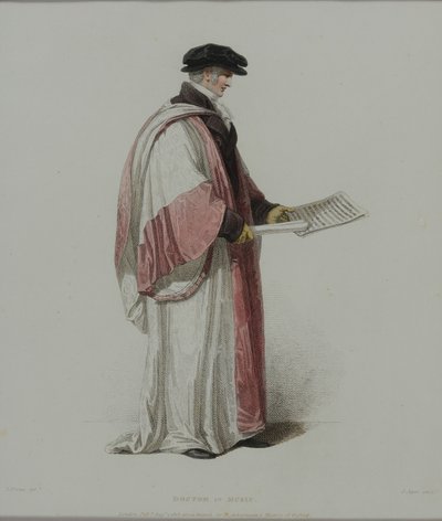 Doctor of Music, gravado por J. Agar, publicado em "História de Oxford" de R. Ackermann, 1813 (gravura colorida à mão) de Thomas Uwins