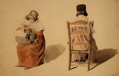 Lacemaking (aguarela) de Thomas Uwins