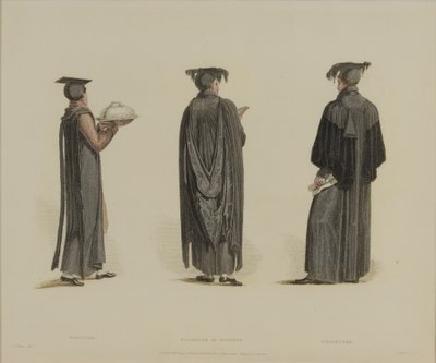 Servitor, Bacharel em Divindade, Colecionador, gravado por J. Agar, publicado em "História de Oxford" de R. Ackermann, 1814 (gravura colorida à mão) de Thomas Uwins