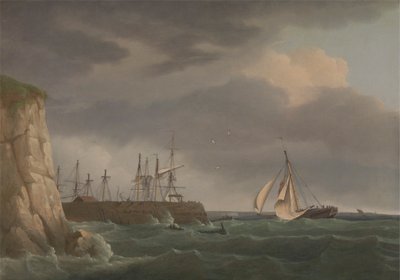 Um Navio que Entra no Porto com Outras Embarcações num Molhe de Thomas Whitcombe