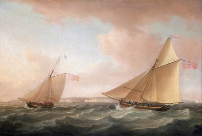 Um iate do serviço britânico de faróis e um Revenue Cutter (veleiro armado para a luta contra o contrabando), ao largo de Ramsgate (Inglaterra) de Thomas Whitcombe