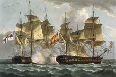Captura da Mahonesa, 13 de outubro de 1796, gravada por Thomas Sutherland para "J. Naval Achievements", de J. Jenkins, 1816 (gravura colorida) de Thomas Whitcombe