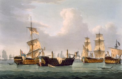 Ação de Lord Hotham, 14 de março de 1795, gravada por Thomas Sutherland para as "Conquistas Navais" de J. Jenkins, 1816 (gravura colorida) de Thomas Whitcombe