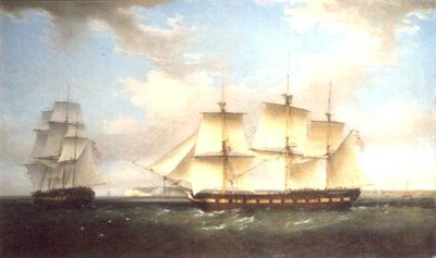 O índio em duas posições ao largo do Castelo de Walmer, Kent. de Thomas Whitcombe