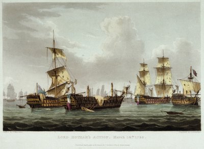 A batalha naval liderada por Lord William Hotham (1736-1813), em 14 de março de Thomas Whitcombe