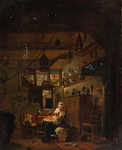 Interior de uma casa de fazenda holandesa de Thomas Wijck