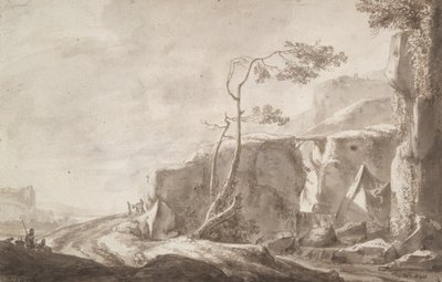 Paisagem rochosa com um riacho de Thomas Wijck