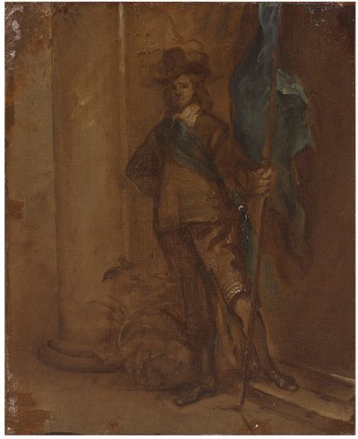 Um soldado com uma bandeira de Thomas Willeboirts Bosschaert
