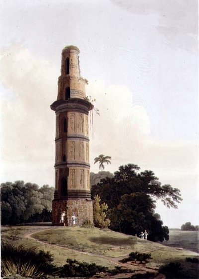 Um Minar em Gour, placa XXIII de Thomas und William Daniell