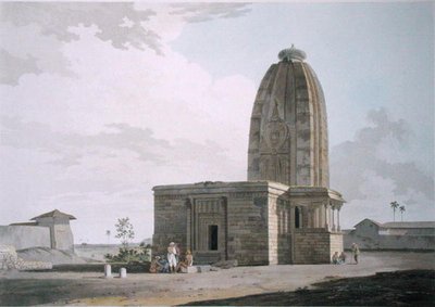 Templo Hindoo no Deo, em Bahar, placa XXIII de "Oriental Scenery", publicado em 1800 (aquatint colorido) de Thomas und William Daniell