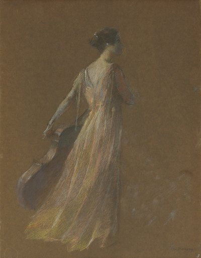 Lady Standing Holding a Cello (pastel no papel) de Thomas Wilmer Dewing