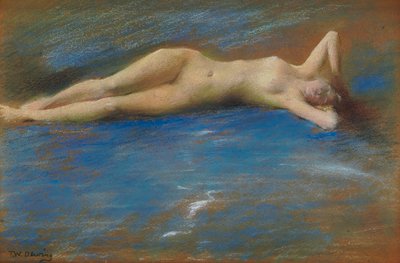 Figura nua reclinada de uma rapariga de Thomas Wilmer Dewing