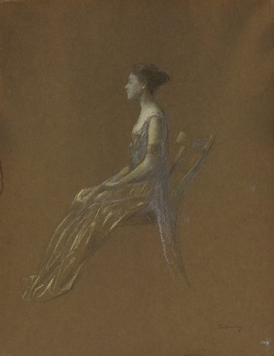 Senhora sentada em um vestido amarelo (pastel sobre papel) de Thomas Wilmer Dewing