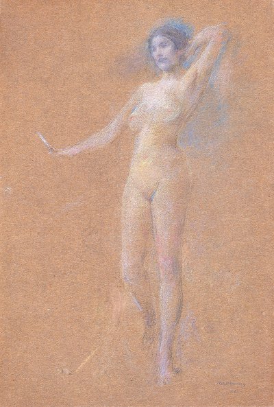 Figura nua de uma rapariga em pé de Thomas Wilmer Dewing