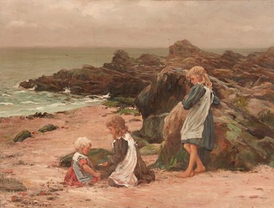 Crianças numa Praia Rochosa (óleo sobre tela) de Thomas Wilson