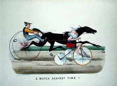 "Um Jogo Contra o Tempo", corrida entre um cavalo e o pai Tempo em uma bicicleta de Thomas Worth