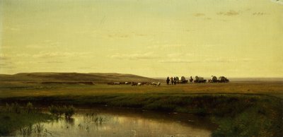 Um trem de vagão nas planícies, rio Platte, de Thomas Worthington Whittredge