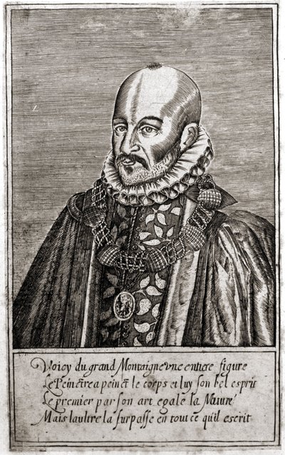 Retrato de Michel de Montaigne (1533-1592), escritor francês. Gravura de Thomas de Leu. (1560-1612). de Thomas de Leu