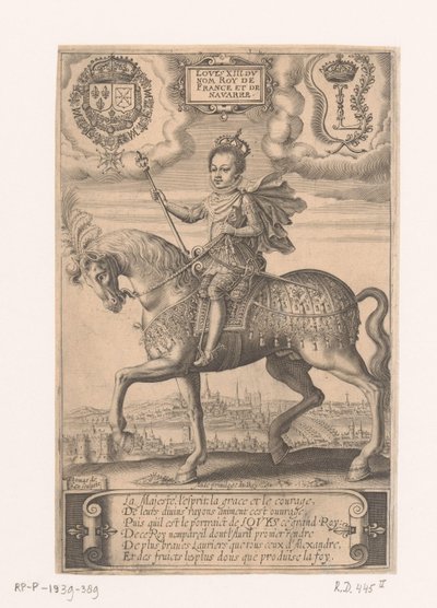 Retrato de Luís XIII a cavalo, com vista de Paris ao fundo de Thomas de Leu