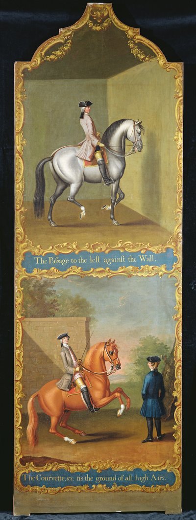 "A passagem para a esquerda contra a parede" (em cima) e "O Courvette, etc., é a base de todos os altos ares" (em baixo), c.1750 de Thomas, of Pall Mall Butler