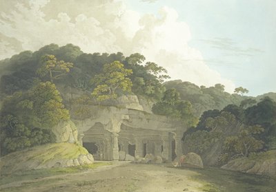 A entrada para a caverna de Elephanta, placa 58 de &39;Oriental Cenário: vinte e quatro vistas no Hindoostan&39;, publicado 1800 de Thomas und William Daniell