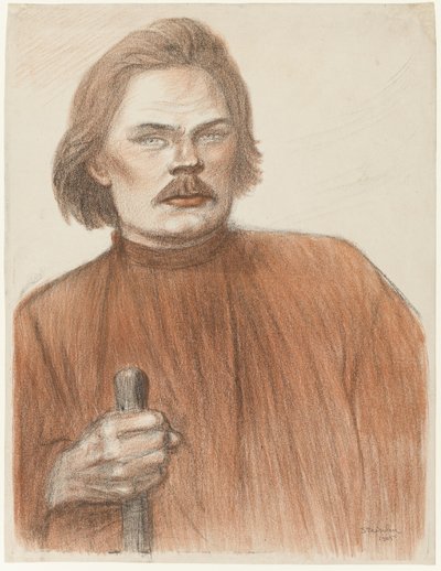 Retrato frontal da cintura para cima de Maxime Gorki de Théophile Alexandre Pierre Steinlen