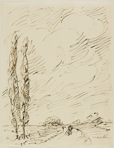 Vagabundo numa estrada com dois choupos de Théophile Alexandre Pierre Steinlen