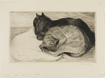 Dois gatos numa almofada de Théophile Alexandre Pierre Steinlen