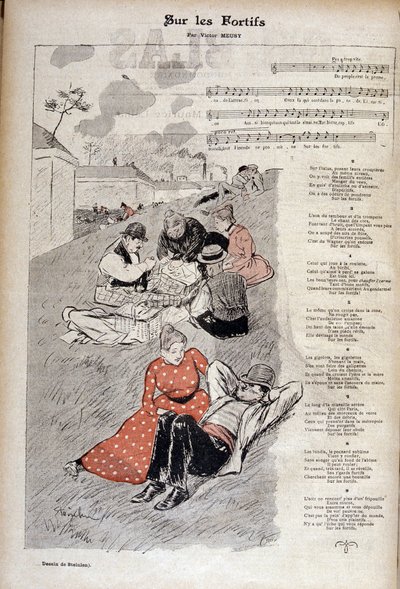 Canção popular "on the fortices" de Victor Meusy - desenho de Theophile Alexandre Steinlen em "Gil blas ilustrado". de Théophile Alexandre Steinlen