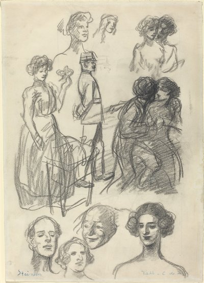 Esboços para "Lovers on a Bench" de Théophile Alexandre Steinlen