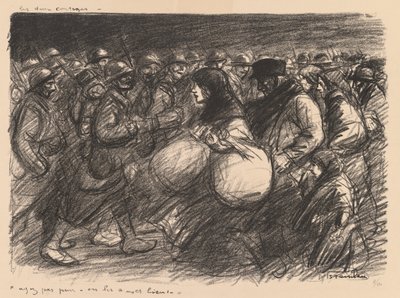 Sketches de guerre: Les deux cortèges - "Ayez pas peur - on les a - et bien!" (Esboços de guerra: As duas procissões) de Théophile Alexandre Steinlen