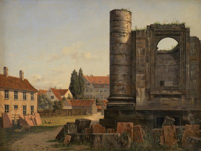 Vista de Marmorpladsen com ruínas da Igreja Incompleta de Frederik em Copenhague de Thorald Læssøe