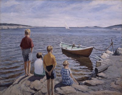 Crianças no cais (óleo sobre tela) de Thorvald Torgersen