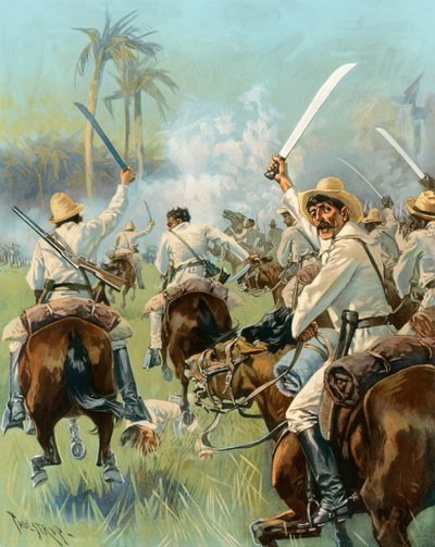 Uma carga da cavalaria cubana armada com facões de Thure de Thulstrup