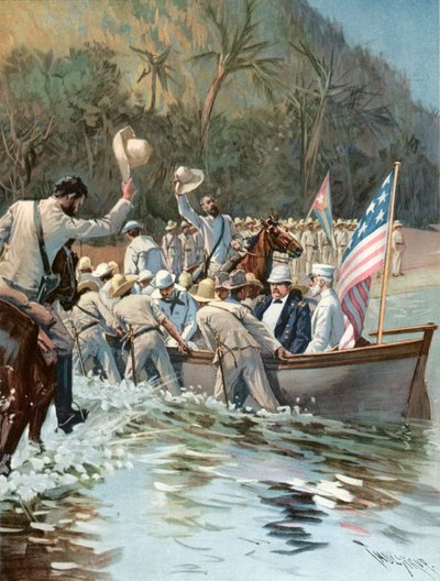 General Shafter e almirante Sampson Landing na praia de Aserradero, 20 de junho, para conferenciar com o general Garcia de Thure de Thulstrup
