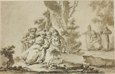 Figuras em trajes orientais em uma paisagem de Tiberius Dominikus Wocher
