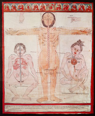 Carta Anatômica, 1938 (caneta e aquarela sobre pano colocado sobre tela) de Tibetan School