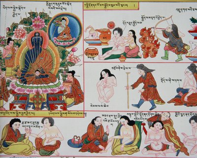 Manuscrito sobre medicina tibetana (detalhe de 389729) de Tibetan School
