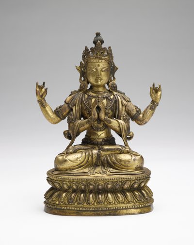 Sukhavati Avalokiteshvara, final do século 17 ao início do século 18 (liga de cobre dourada) de Tibetan School