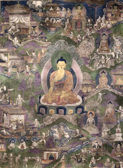 Thangka do Buda (guache sobre tela) de Tibetan School