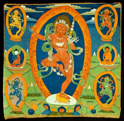 Thangka, pintura, descrevendo, a, Dakini, Vajravarahi, (Do, rje, pag, mo) Tibetan, 19o, século, (cinomose, ligado, calico) de Tibetan School