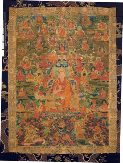 Terceiro Panchen Lama Losan Penden Yeshe (guache sobre pano) de Tibetan School