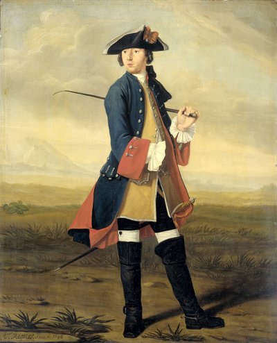 Retrato de Ludolf Backhuysen II, Pintor, no Uniforme dos Dragões de Tibout Regters