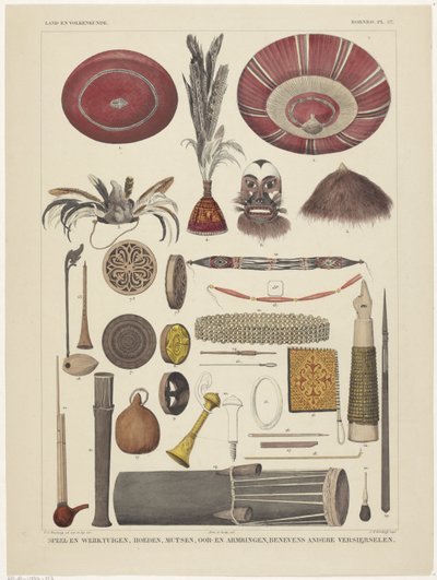 Folha com objetos de Bornéu de Tieleman Cato Bruining