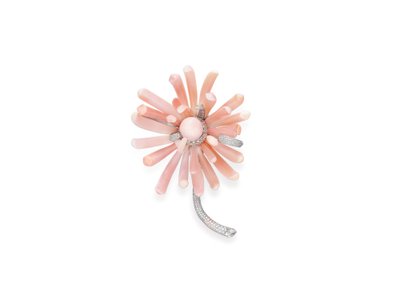 Broche (concha pérola, concha, diamantes e platina) de Tiffany and Company