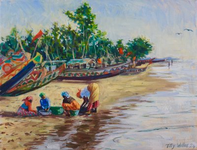 Vida na praia, Abene Senegal, 2024 (óleo sobre tela) de Tilly Willis