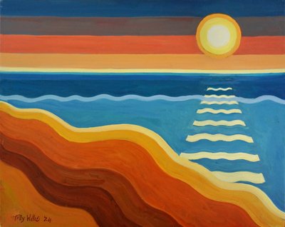 Ocean Sunset, 2024 (óleo sobre tábua) de Tilly Willis