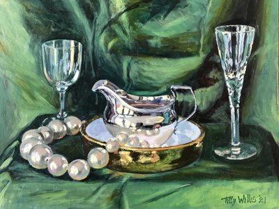 Natureza morta com Silver Jug 2021 (óleo sobre tela) de Tilly Willis