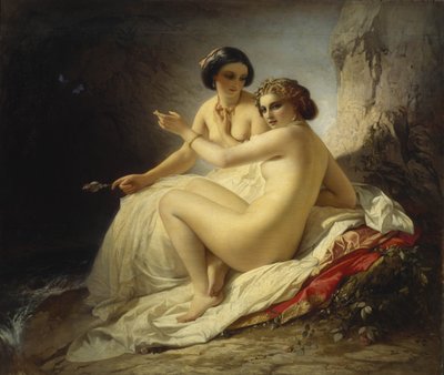 Duas garotas em uma gruta, 1859 de Timofei Andreyevich Neff